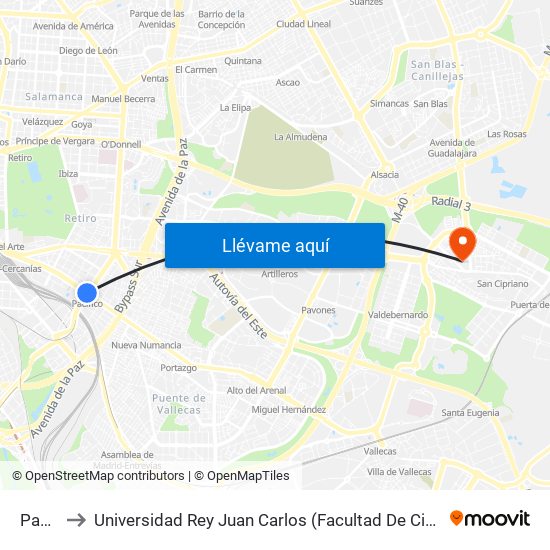 Pacífico to Universidad Rey Juan Carlos (Facultad De Ciencias Jurídicas Y Sociales) map