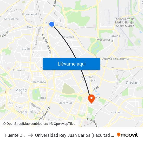 Fuente De La Mora to Universidad Rey Juan Carlos (Facultad De Ciencias Jurídicas Y Sociales) map
