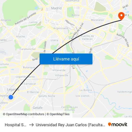 Hospital Severo Ochoa to Universidad Rey Juan Carlos (Facultad De Ciencias Jurídicas Y Sociales) map