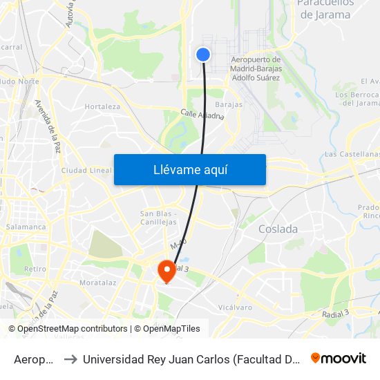 Aeropuerto T4 to Universidad Rey Juan Carlos (Facultad De Ciencias Jurídicas Y Sociales) map