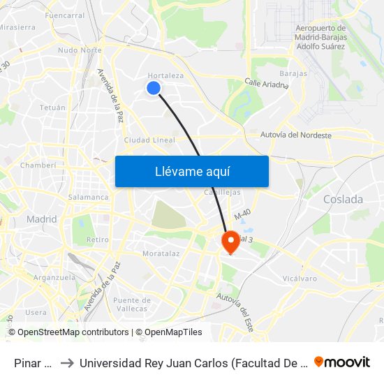 Pinar Del Rey to Universidad Rey Juan Carlos (Facultad De Ciencias Jurídicas Y Sociales) map