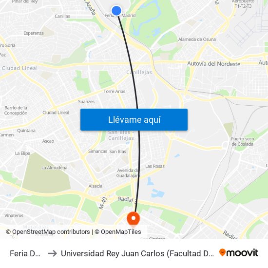 Feria De Madrid to Universidad Rey Juan Carlos (Facultad De Ciencias Jurídicas Y Sociales) map