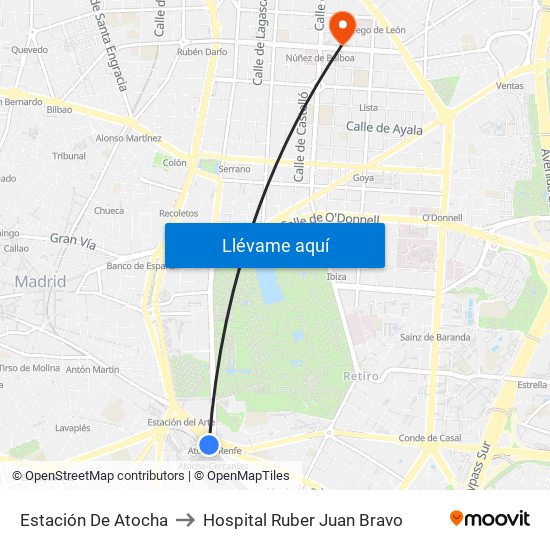 Estación De Atocha to Hospital Ruber Juan Bravo map
