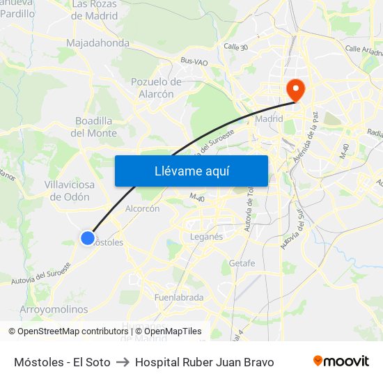 Móstoles - El Soto to Hospital Ruber Juan Bravo map
