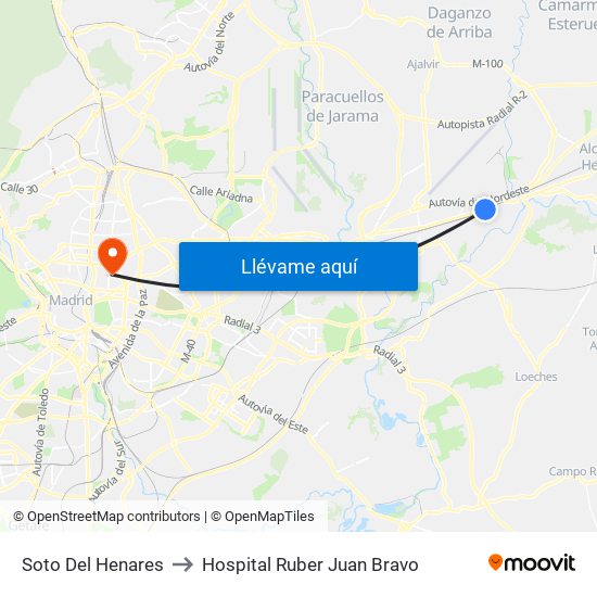 Soto Del Henares to Hospital Ruber Juan Bravo map