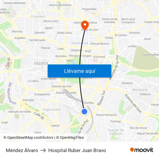 Méndez Álvaro to Hospital Ruber Juan Bravo map