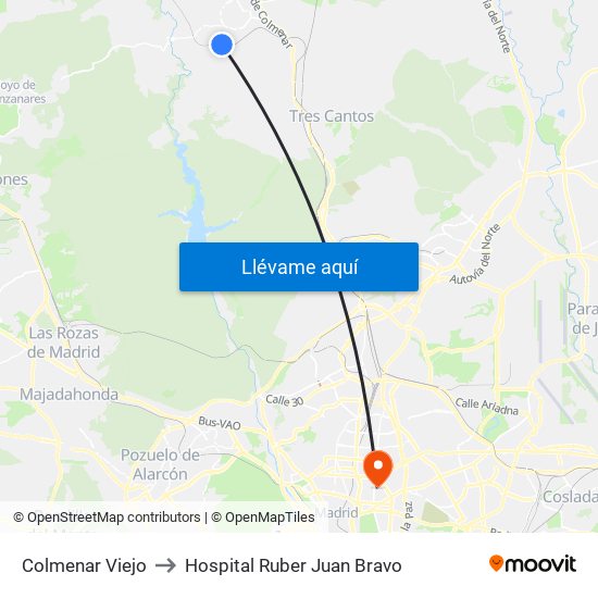 Colmenar Viejo to Hospital Ruber Juan Bravo map