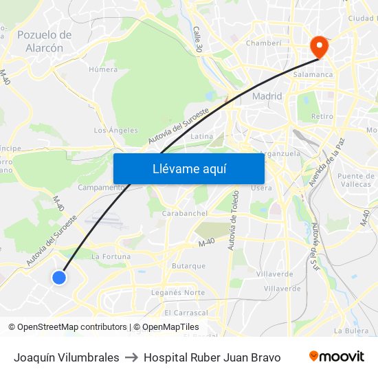 Joaquín Vilumbrales to Hospital Ruber Juan Bravo map