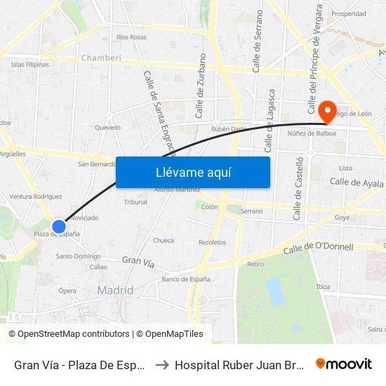 Gran Vía - Plaza De España to Hospital Ruber Juan Bravo map