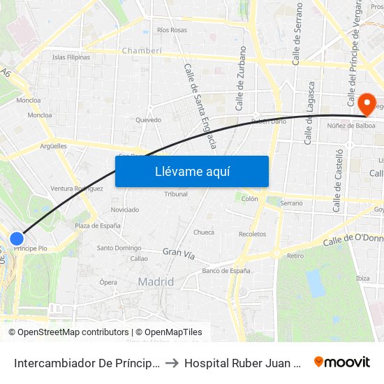 Intercambiador De Príncipe Pío to Hospital Ruber Juan Bravo map
