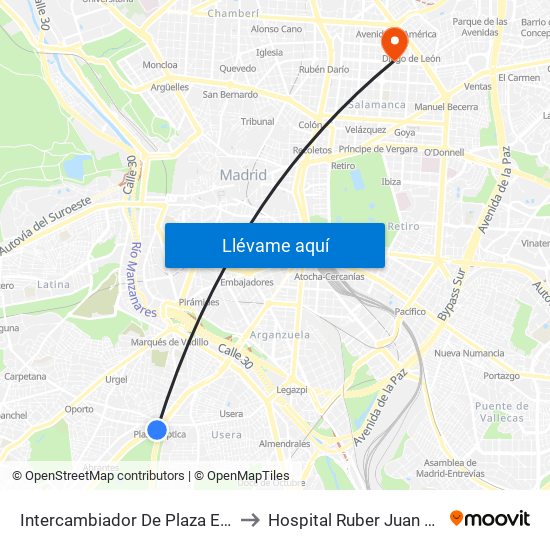 Intercambiador De Plaza Elíptica to Hospital Ruber Juan Bravo map