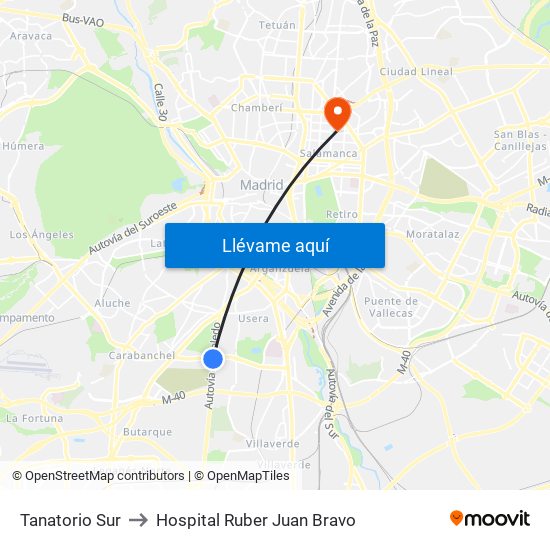 Tanatorio Sur to Hospital Ruber Juan Bravo map