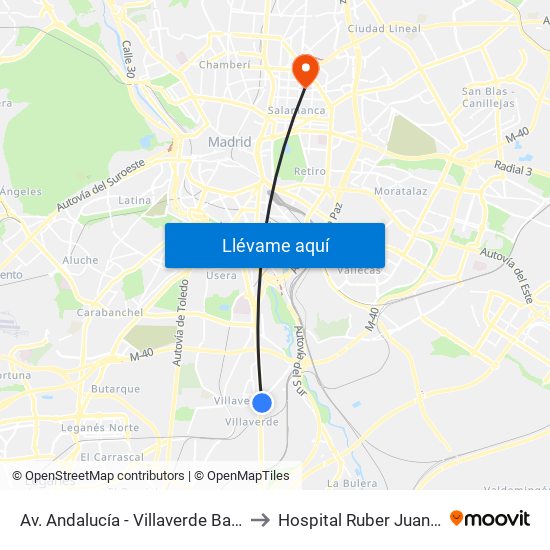 Av. Andalucía - Villaverde Bajo Cruce to Hospital Ruber Juan Bravo map