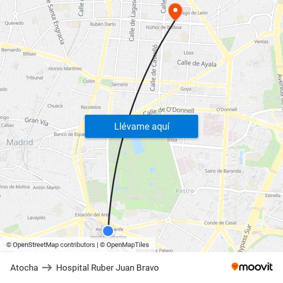 Atocha to Hospital Ruber Juan Bravo map
