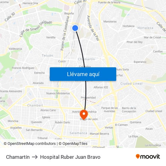 Chamartín to Hospital Ruber Juan Bravo map