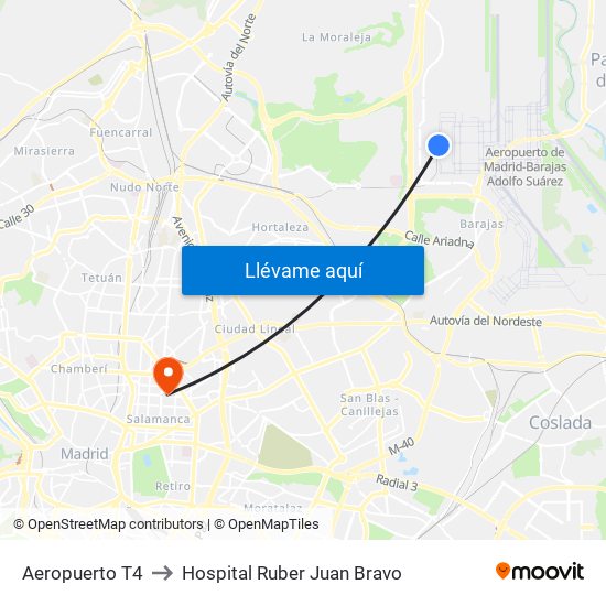 Aeropuerto T4 to Hospital Ruber Juan Bravo map