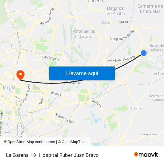 La Garena to Hospital Ruber Juan Bravo map