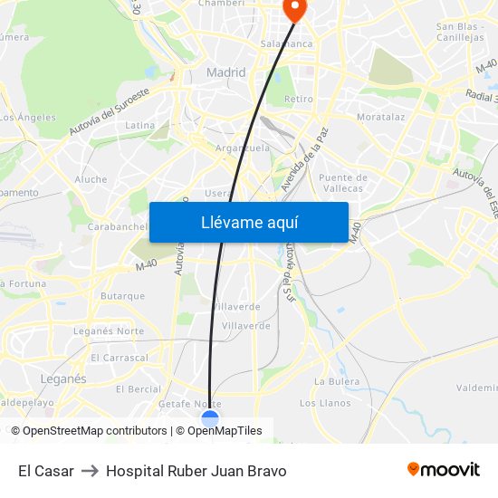 El Casar to Hospital Ruber Juan Bravo map