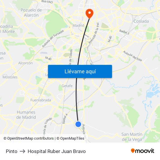 Pinto to Hospital Ruber Juan Bravo map