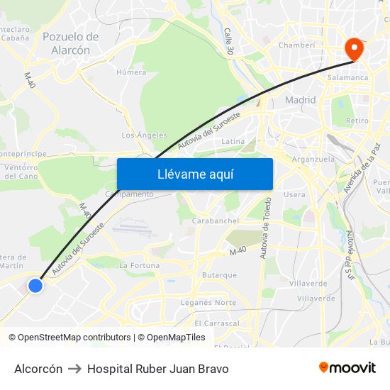 Alcorcón to Hospital Ruber Juan Bravo map