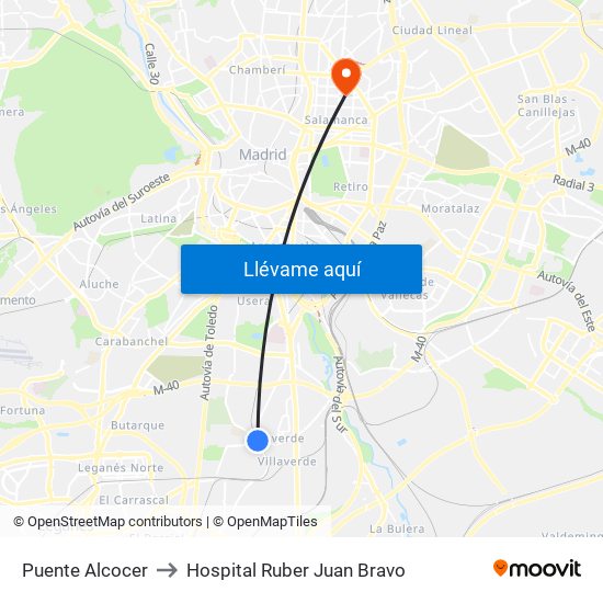 Puente Alcocer to Hospital Ruber Juan Bravo map