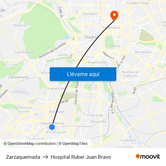 Zarzaquemada to Hospital Ruber Juan Bravo map