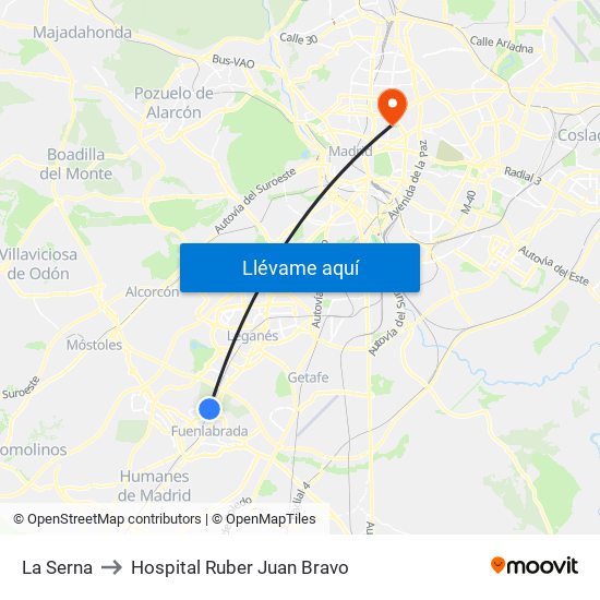 La Serna to Hospital Ruber Juan Bravo map