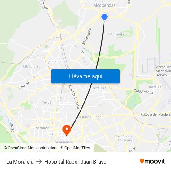 La Moraleja to Hospital Ruber Juan Bravo map