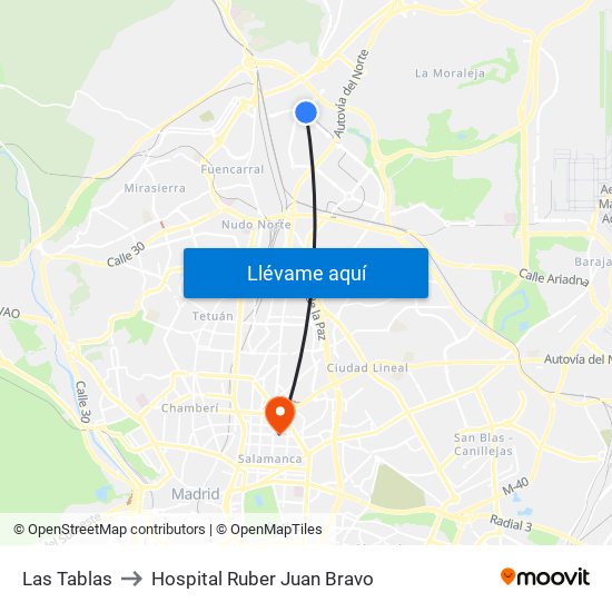 Las Tablas to Hospital Ruber Juan Bravo map