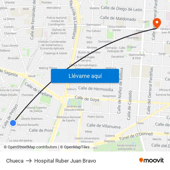 Chueca to Hospital Ruber Juan Bravo map