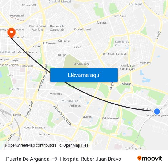 Puerta De Arganda to Hospital Ruber Juan Bravo map