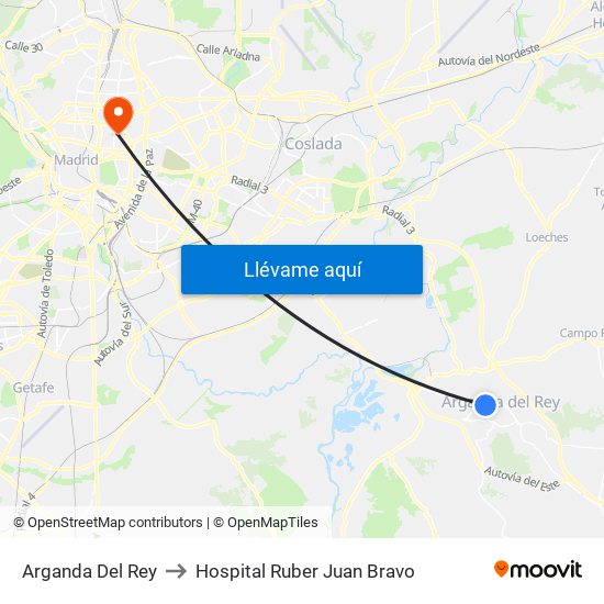 Arganda Del Rey to Hospital Ruber Juan Bravo map