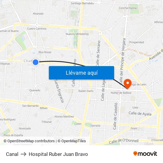 Canal to Hospital Ruber Juan Bravo map