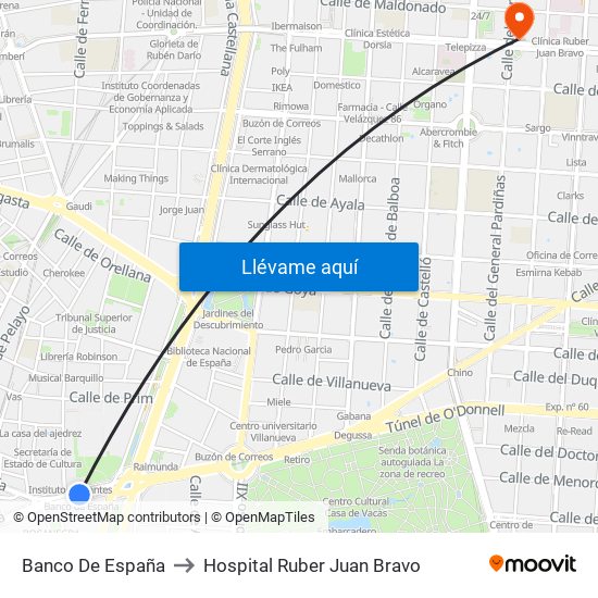 Banco De España to Hospital Ruber Juan Bravo map