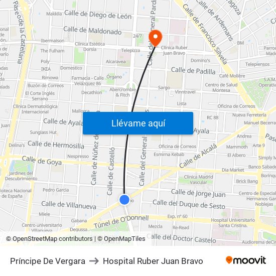 Príncipe De Vergara to Hospital Ruber Juan Bravo map