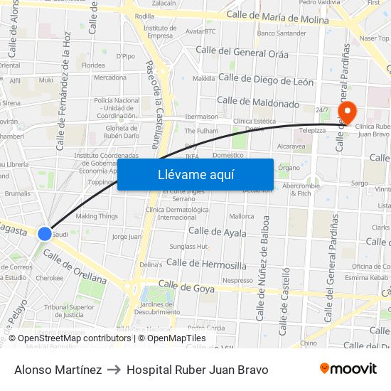 Alonso Martínez to Hospital Ruber Juan Bravo map