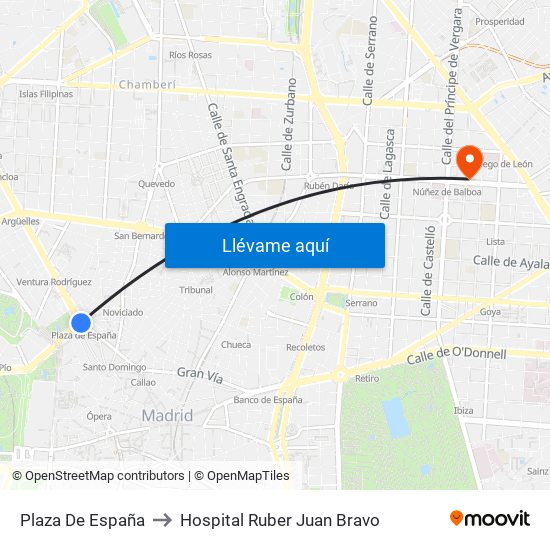 Plaza De España to Hospital Ruber Juan Bravo map