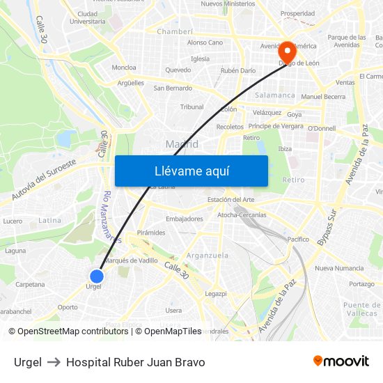 Urgel to Hospital Ruber Juan Bravo map