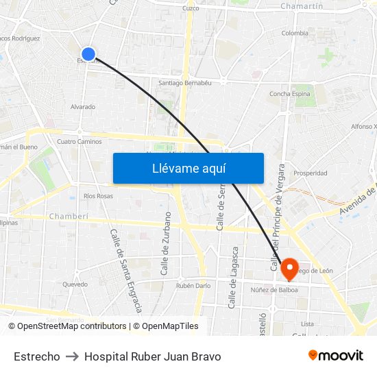 Estrecho to Hospital Ruber Juan Bravo map