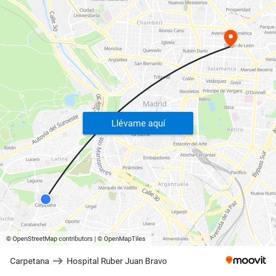 Carpetana to Hospital Ruber Juan Bravo map