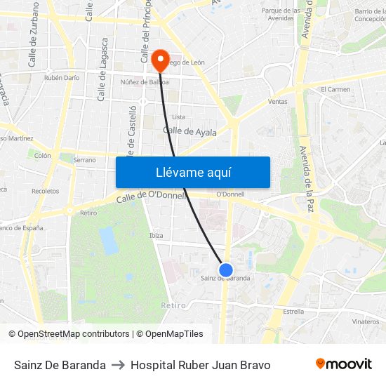 Sainz De Baranda to Hospital Ruber Juan Bravo map