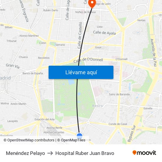 Menéndez Pelayo to Hospital Ruber Juan Bravo map