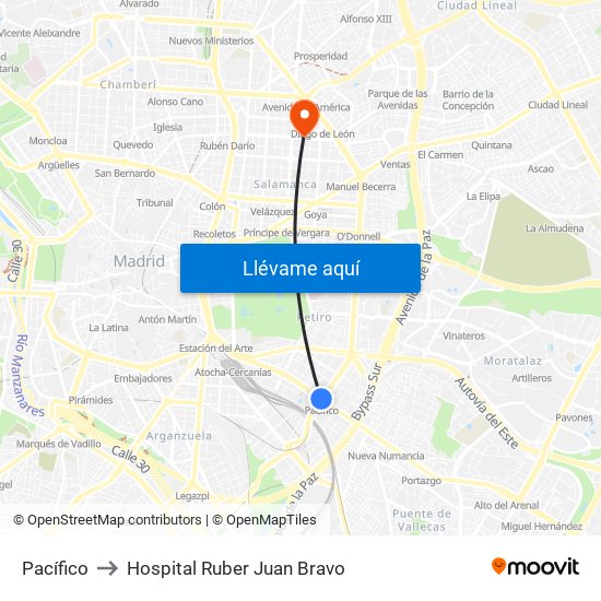 Pacífico to Hospital Ruber Juan Bravo map