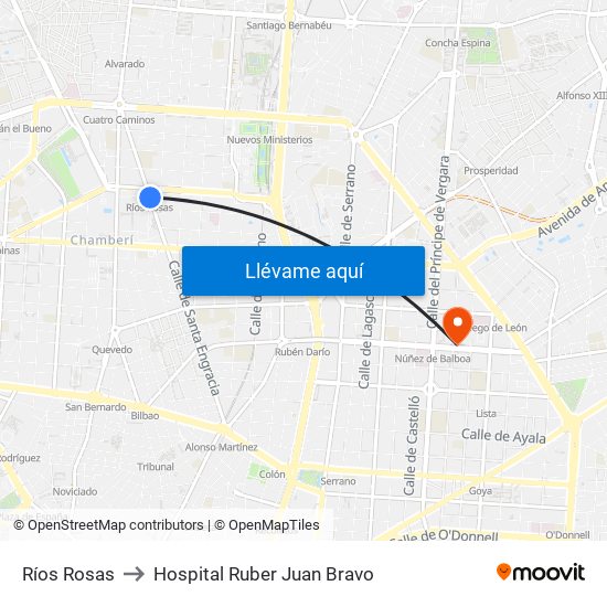 Ríos Rosas to Hospital Ruber Juan Bravo map