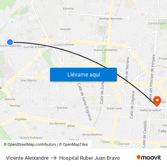 Vicente Aleixandre to Hospital Ruber Juan Bravo map