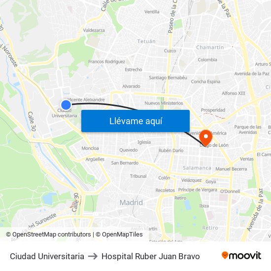 Ciudad Universitaria to Hospital Ruber Juan Bravo map