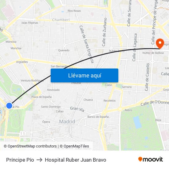 Príncipe Pío to Hospital Ruber Juan Bravo map