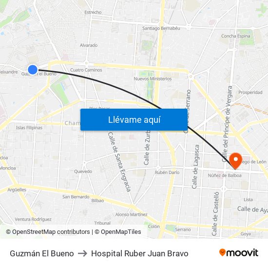 Guzmán El Bueno to Hospital Ruber Juan Bravo map