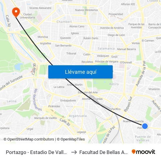 Portazgo - Estadio De Vallecas to Facultad De Bellas Artes map