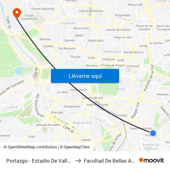 Portazgo - Estadio De Vallecas to Facultad De Bellas Artes map